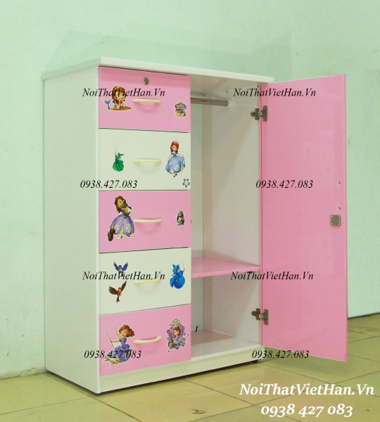 Tủ nhựa Đài Loan 1 cánh 5 ngăn T224 màu hồng