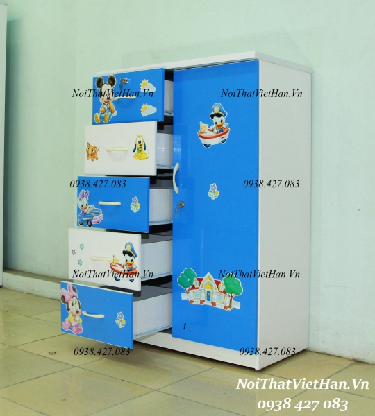 Tủ nhựa Đài Loan 1 cánh 5 ngăn T225 màu xanh