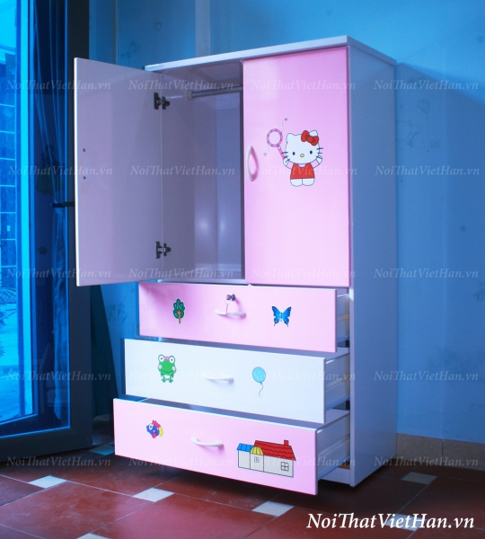 Tủ nhựa Đài Loan 2 cánh 3 ngăn T217 màu hồng trắng