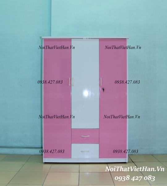 Tủ nhựa Đài Loan 3 cánh 2 ngăn C310 màu hồng trắng